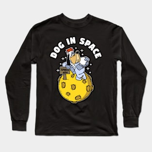 Dog in space funny retro vintage Long Sleeve T-Shirt